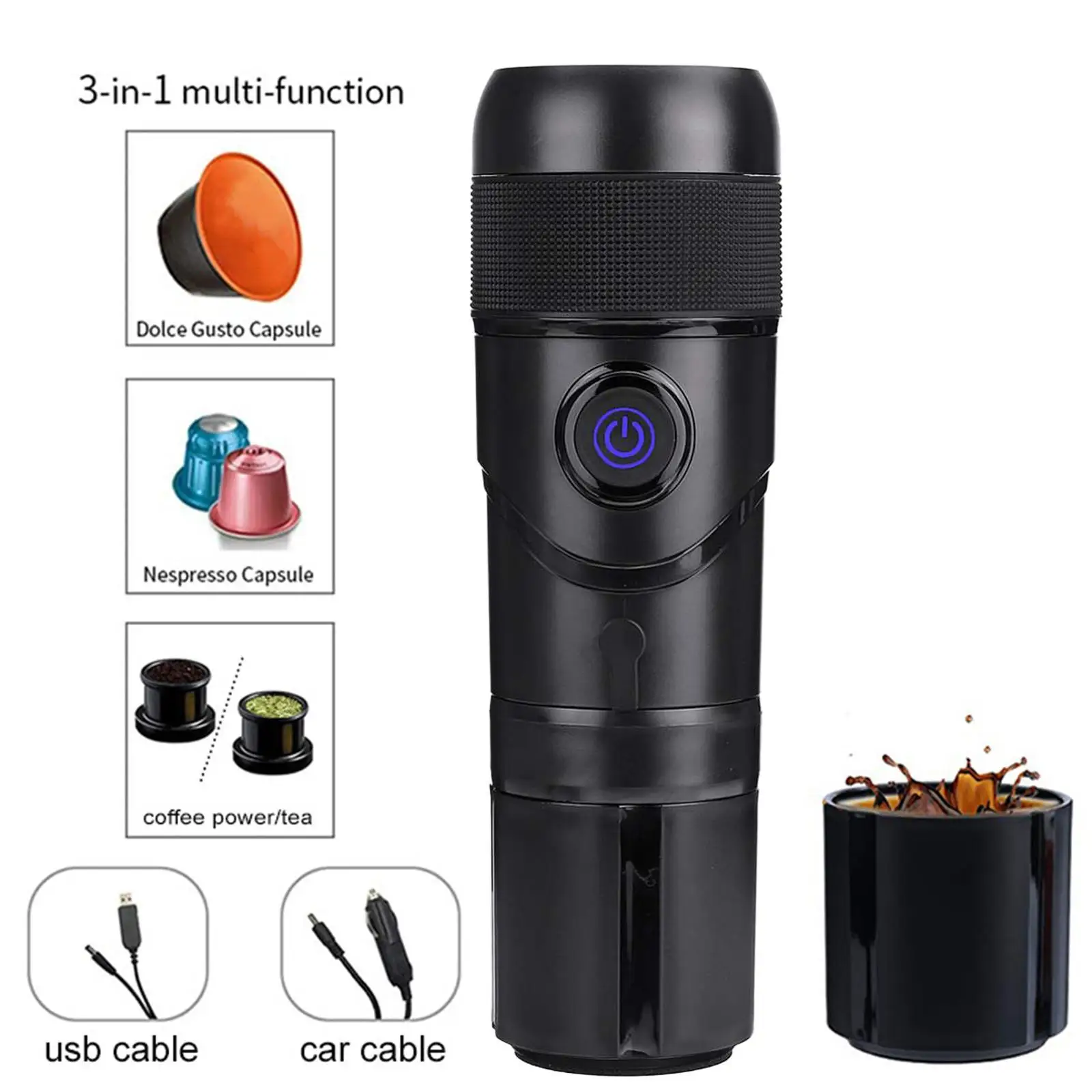Portable Coffee Machine Electric Espresso Machine for Car Camping 80W 80ml Capsule Coffee Machine Coffee Powder