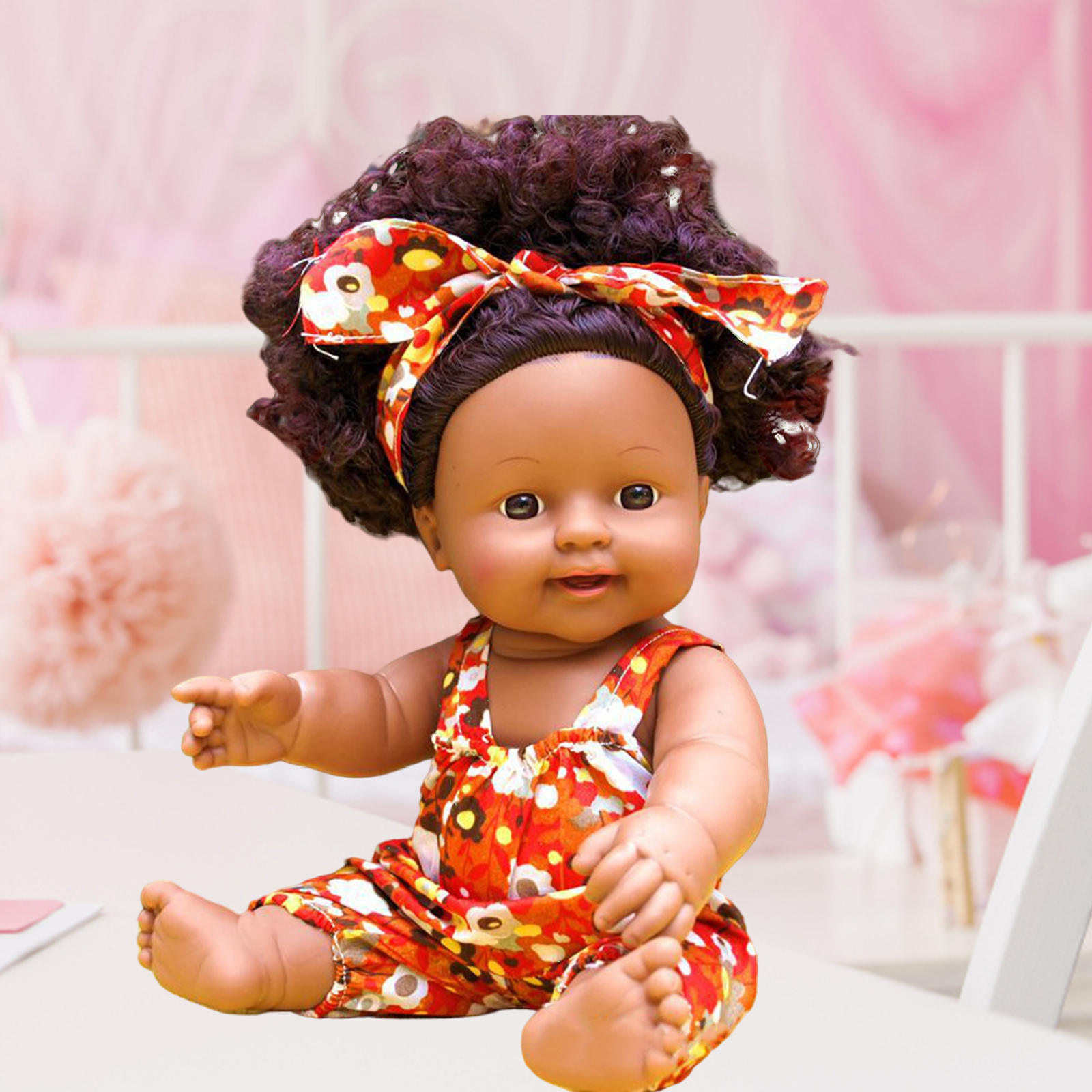 30cm Baby Doll with Speak Function Curly African DIY with Outfits Dolls Toys Play Washable Black Girl Doll for Children Kids