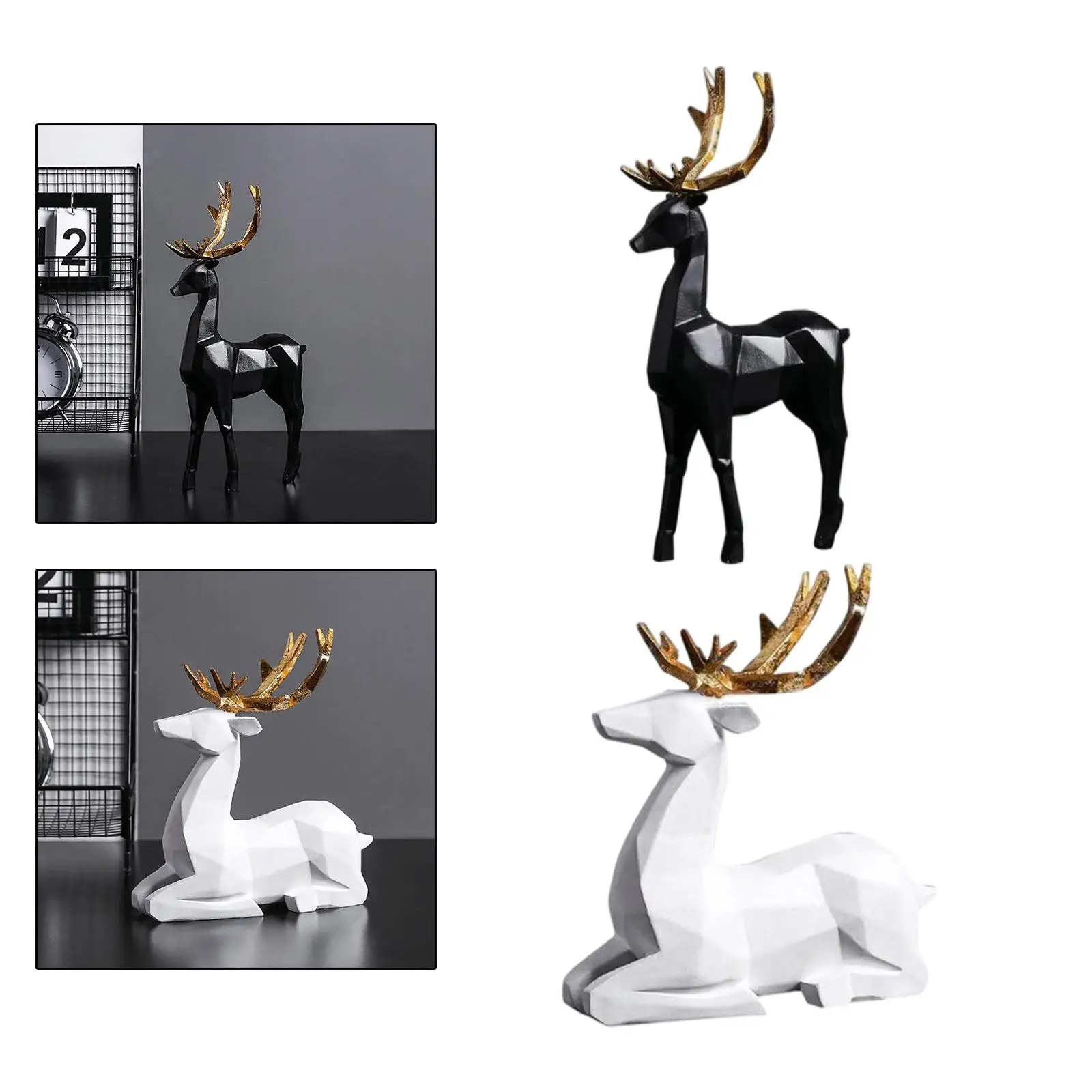 2pcs Resin Art Elk Sculpture Ornament Figurine Statue Bedroom Desktop Decor