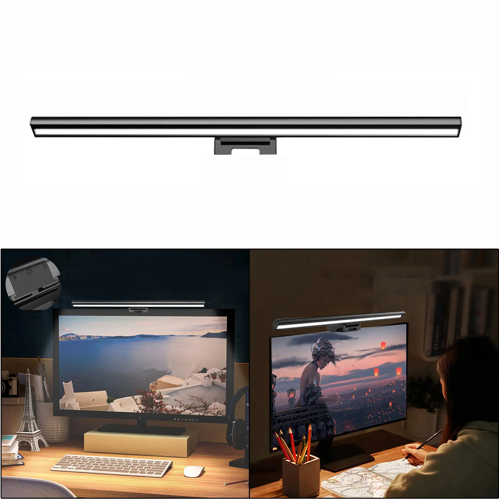 Computer Screen Light No Screen Space Saving Clip On Touch Control for Home Office