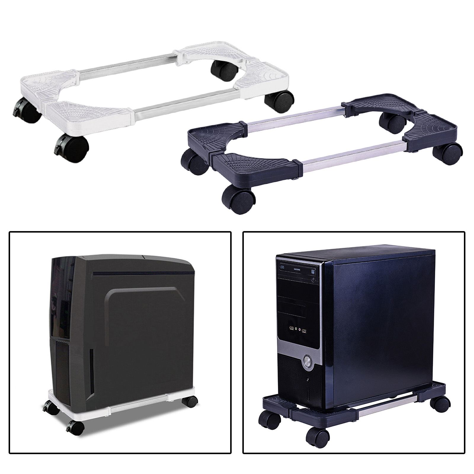 PC Desktop CPU Stand Holder Computer Tower Rolling Wheels Width Adjustable