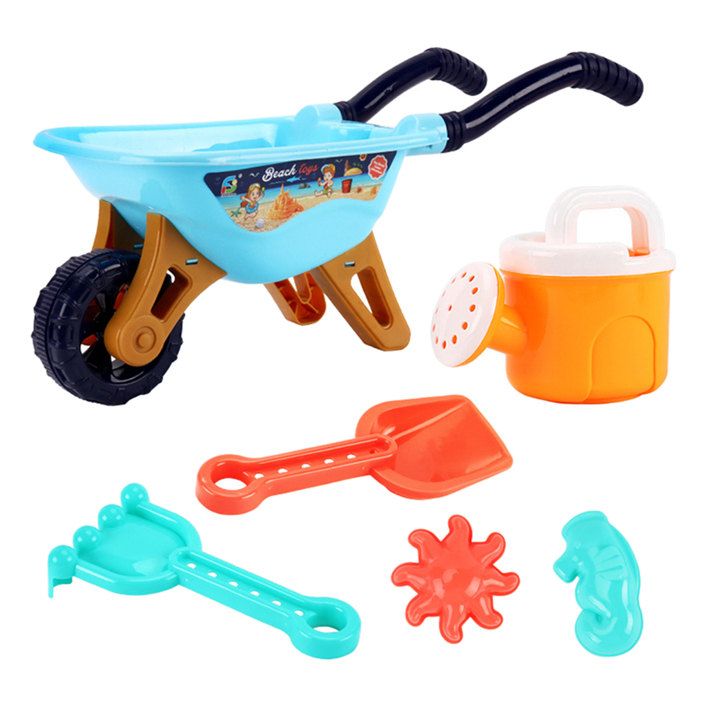 6 Pieces Beach Sand Toys Set Trolley Shovels 2pcs Sand Molds Outdoor Tools Kit for Kids Toddlers Reusable