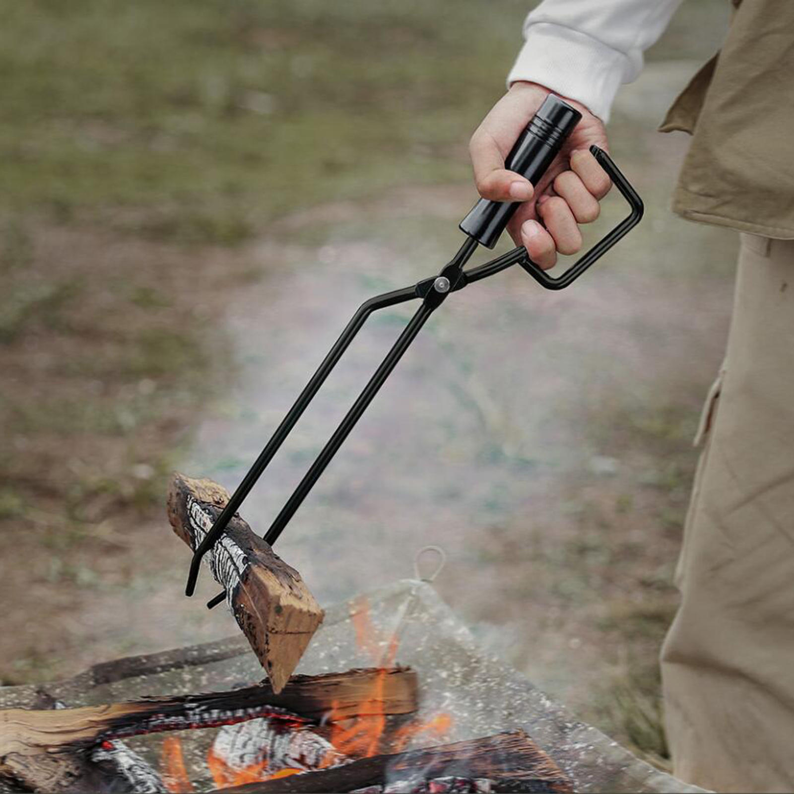 Folding Fire Tongs Metal Iron Fire Tongs Log Grabber Fire Tongs Log Grabber Claw Outdoor Travel Camping Hiking Stove