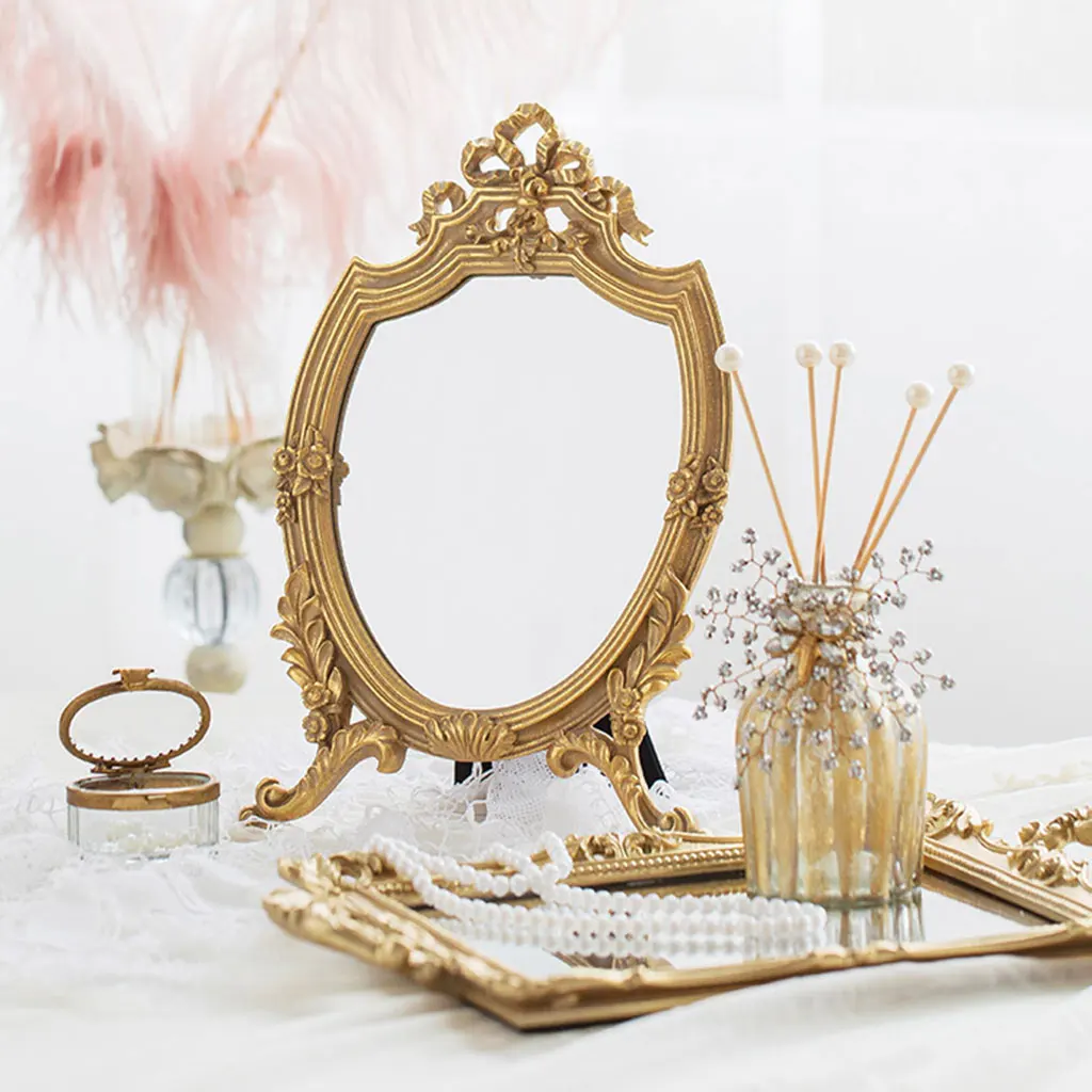 Vintage Mirror Exquisite Makeup Mirror Bathroom Wall Hanging Mirror Gifts For Woman Lady Decorative Mirror Home Decor Supplies