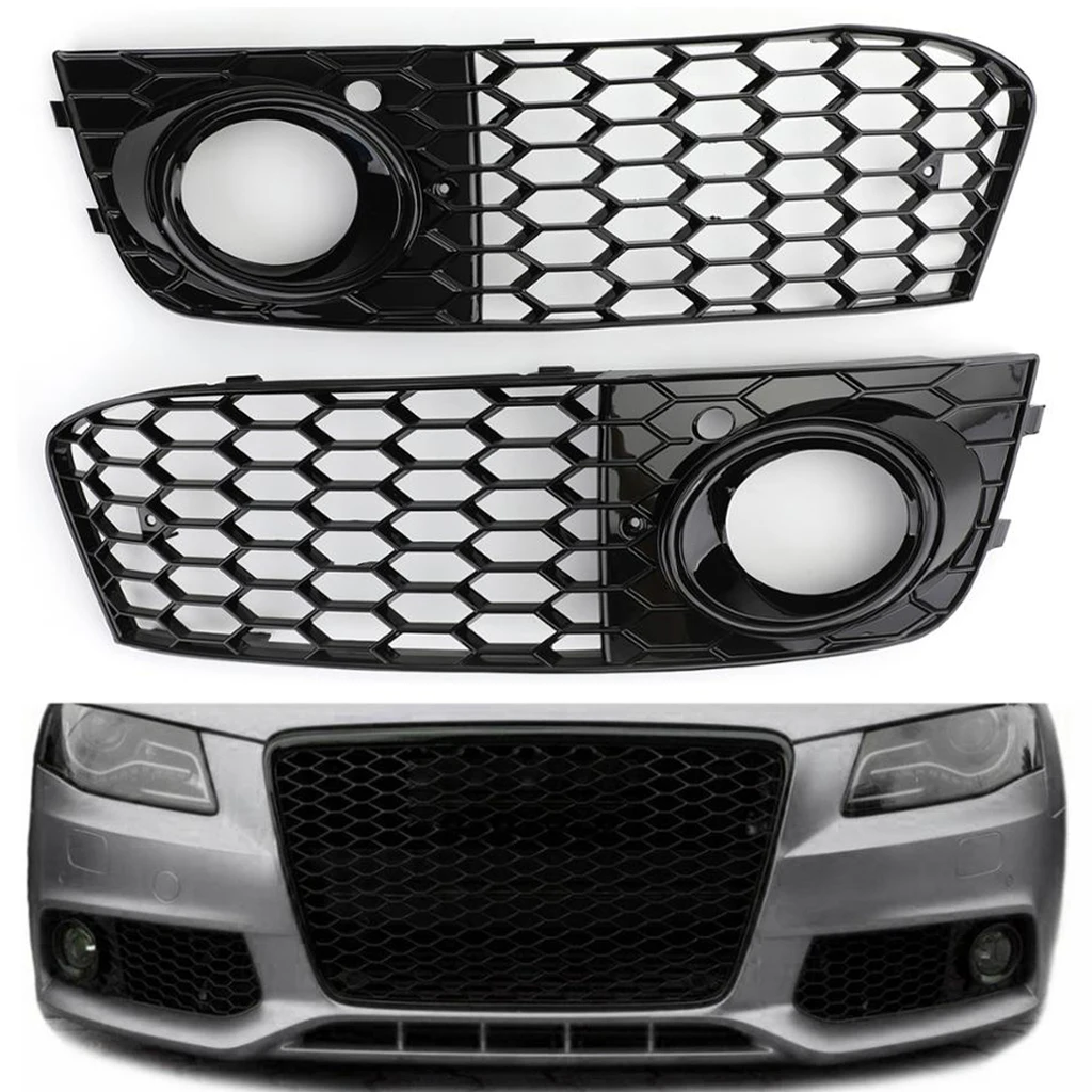 Honeycomb Bumper Fog Light Grille Grill for Audi A4 B8 RS4 2009 2010 2011 2012