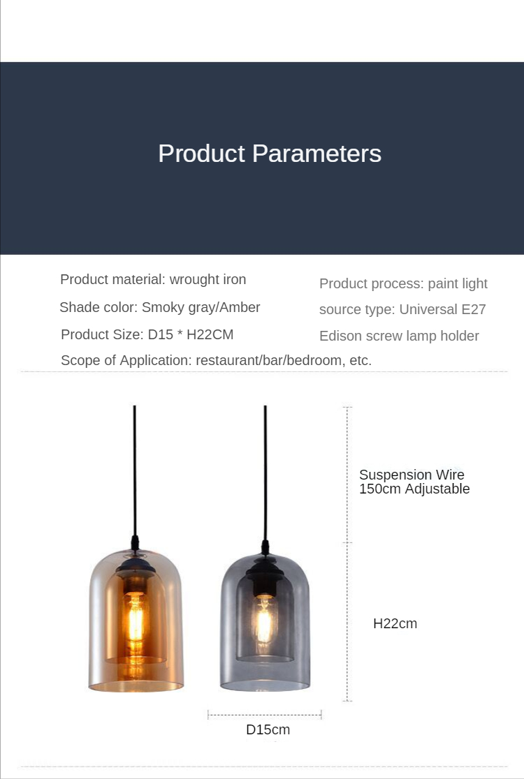 Nordic Gray Glass LED Pendant Lamp, Modern