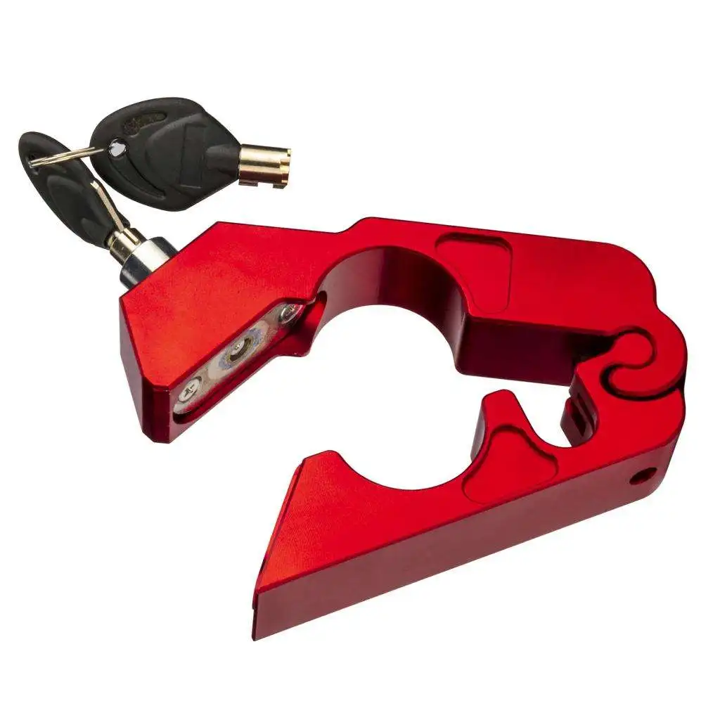 Red Universal CNC Aluminum Motorcycle Handlebar Lock Anti-Theft  with 2