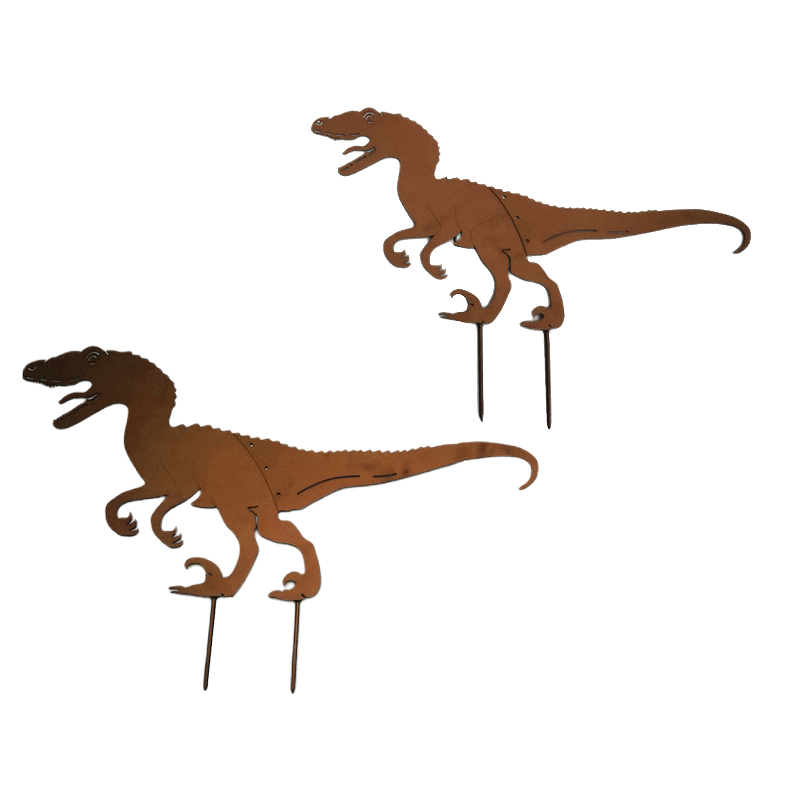 Dinosaur Silhouette Metal Garden Stake Garden Art Lawn Ornaments 2 Piece Set