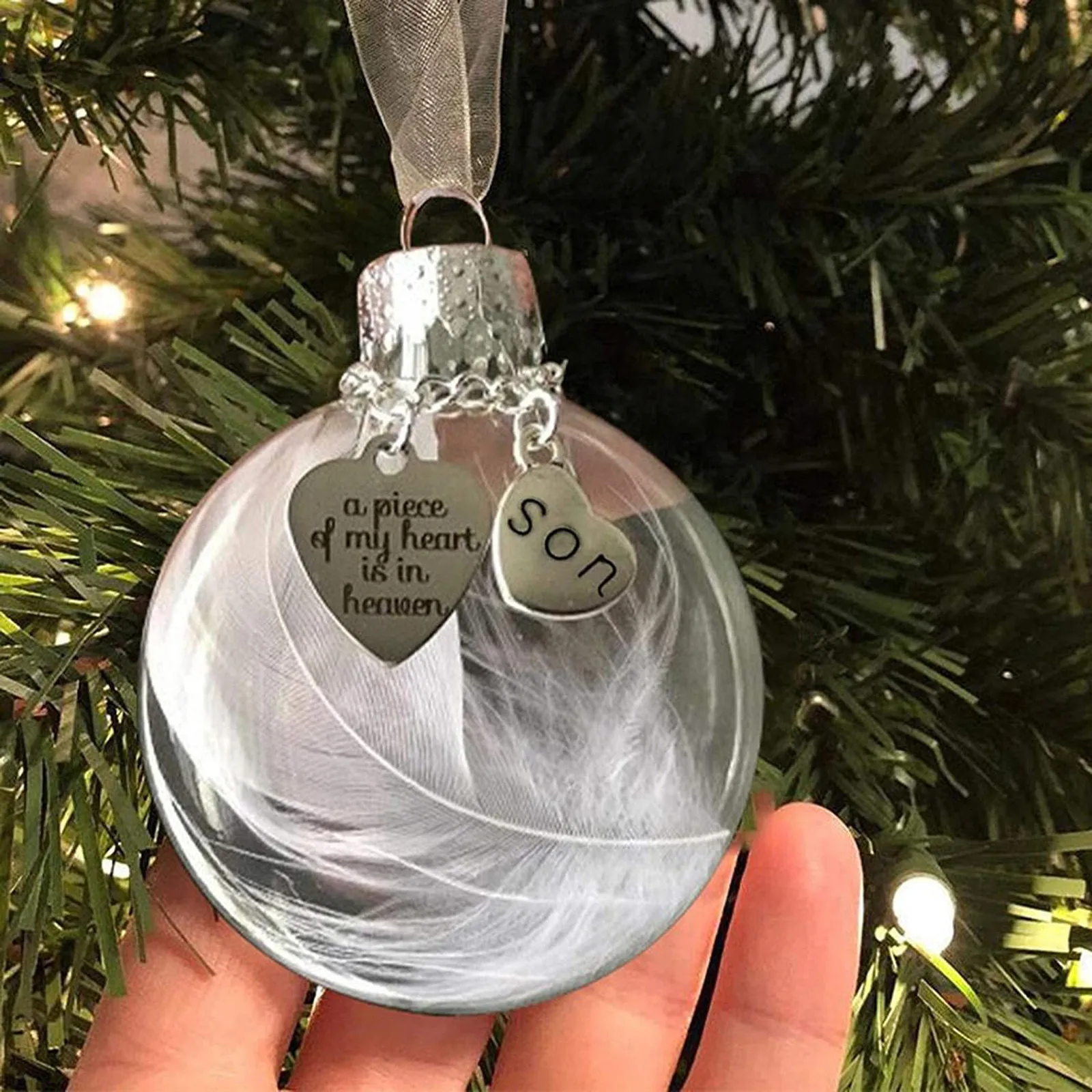A Piece Of My Heart Is In Heavens #A-Dad Ornements de Noël transparents en forme de boule de plumes d/'ange Pendentif commémoratif à suspendre pour arbre de Noël Cadeaux souvenirs perdus