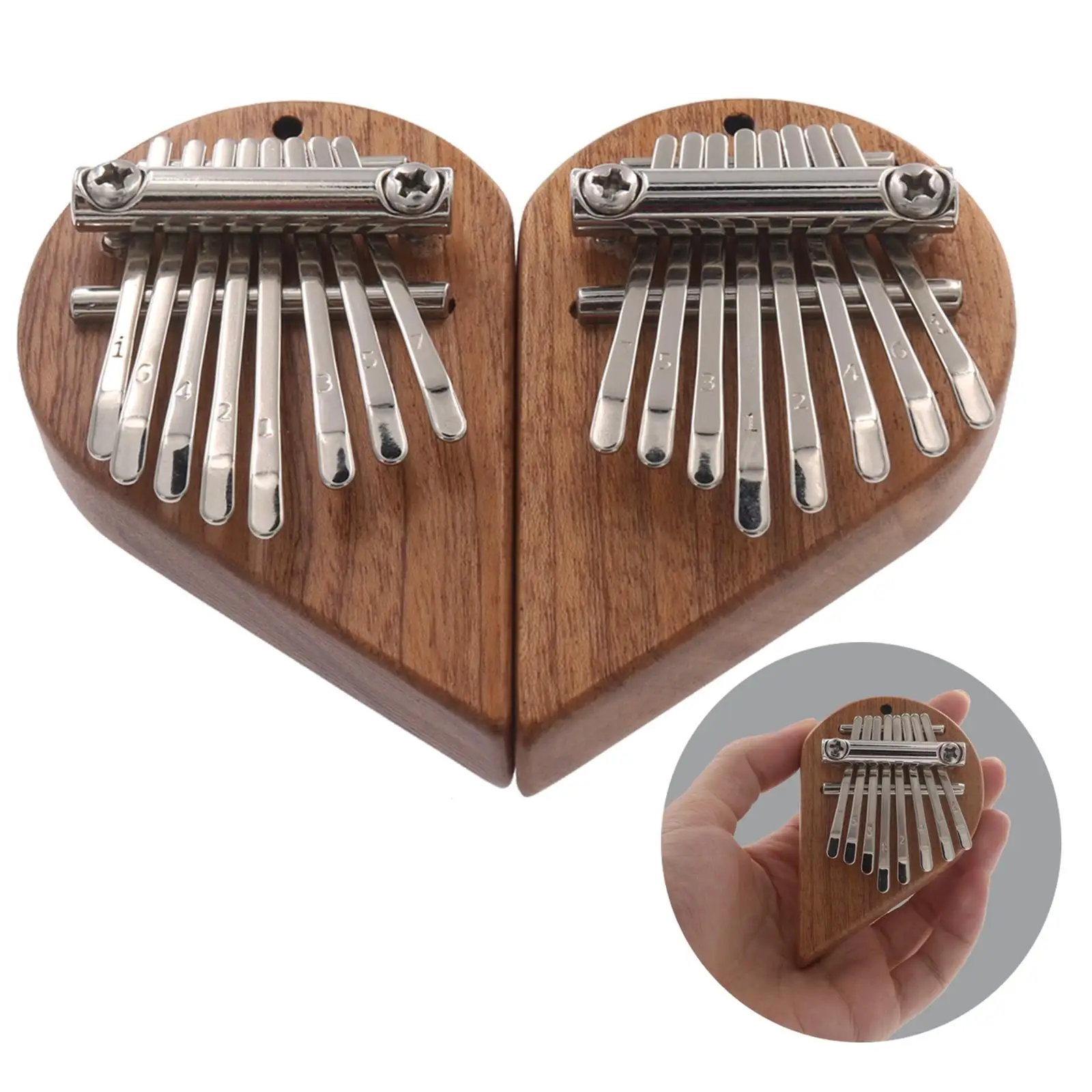 8 Keys Kalimba Thumb Heart Shaped Piano Toy Pendant Keyboard Instrument for Kids Adults Hanging Ornament