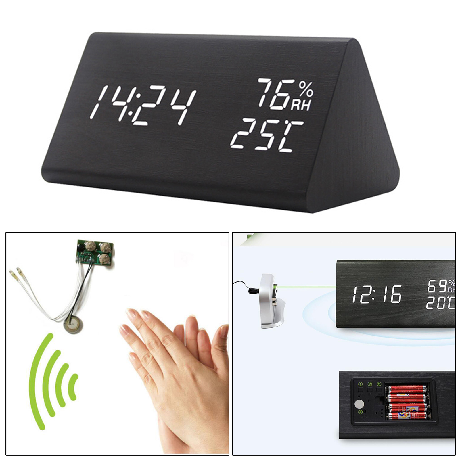 Large Wooden Digital Alarm Clock Portable Snooze TimeAdjustable Brightness Bedroom Bedside Home Office Clocks