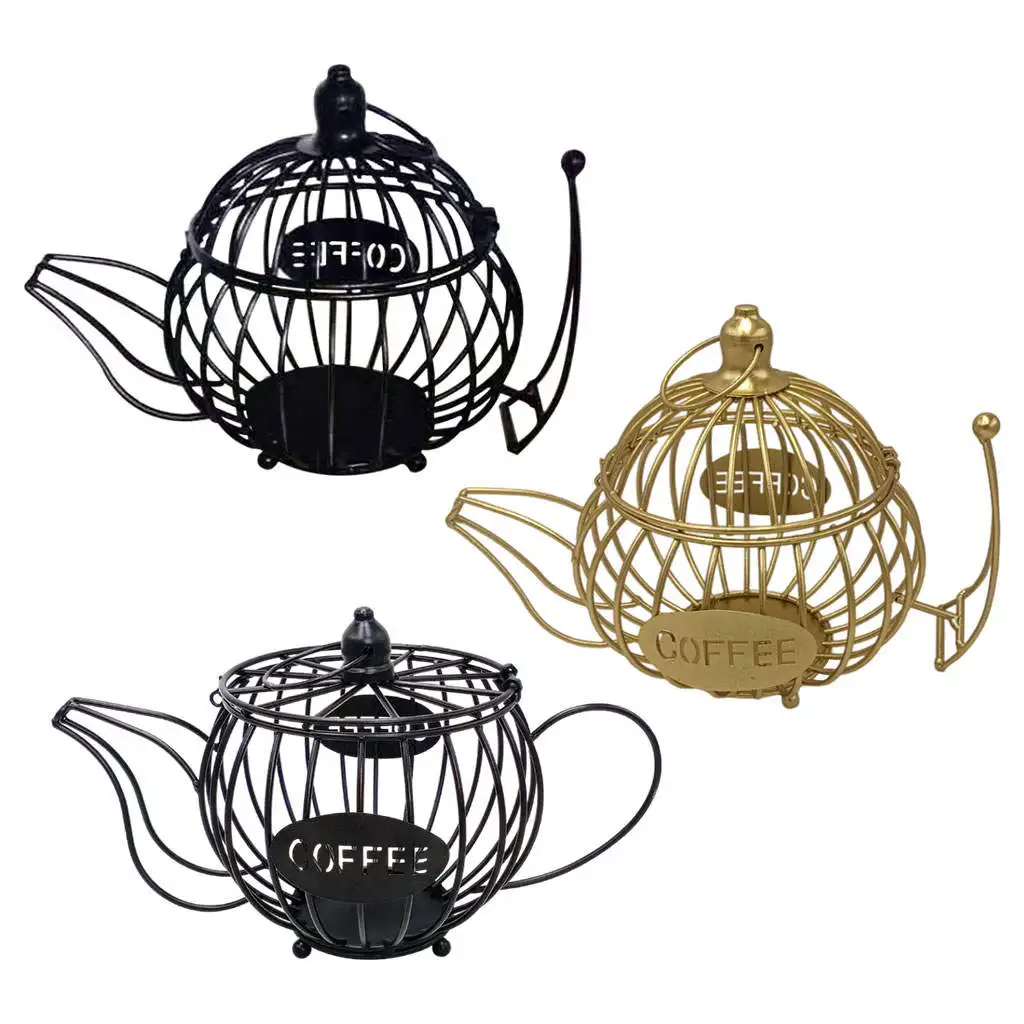 Coffee Capsule Holder Geometric 15-18 Coffee pod Teapot Shape Iron Wire Espresso Organizer Storage for Counter Coffee Bean Cafe