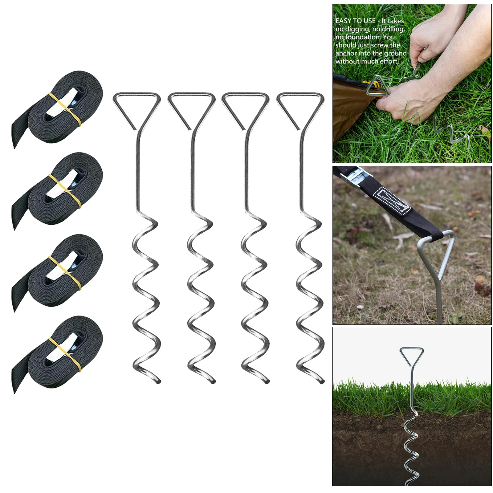 Fixed Ground Pegs for Dog Walking and Tenting. ANLU LOAD Trampoline Anchors Trampoline Stakes-Spiral Steel Stake Anchors for Trampoline
