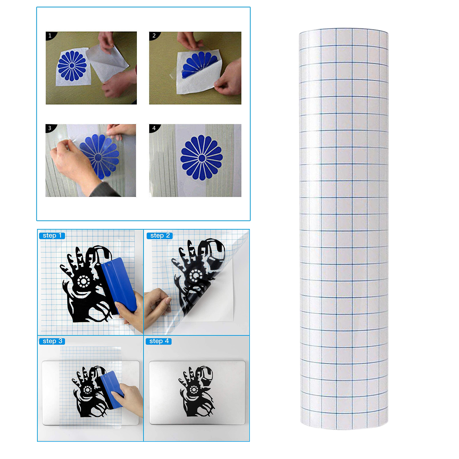 Transfer Tape Roll Vinyl Clear with Square Grid for Home Decor Signs and Window Decal Projects 30x100cm