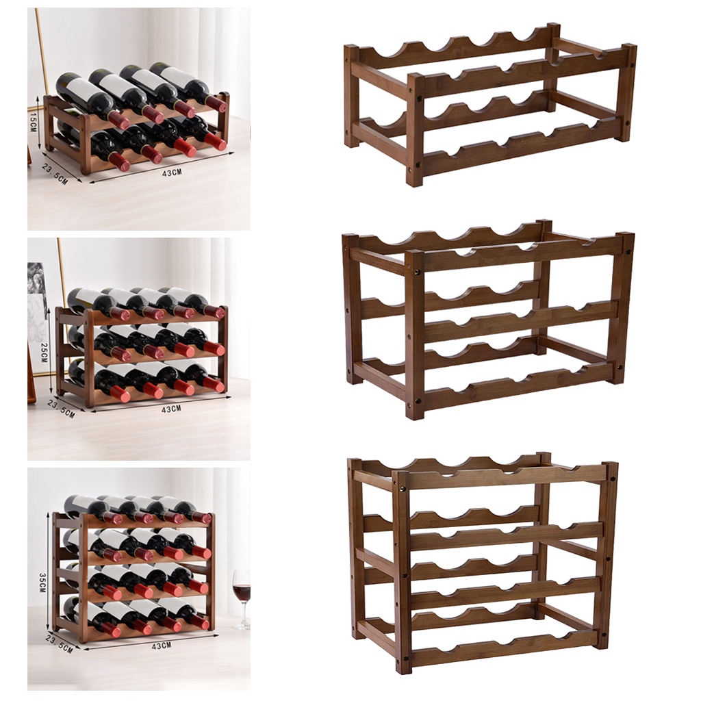 Rustic Stackable Bottle Wine Rack Freestanding Wine Organizer Holder Stand Countertop Liquor Storage Shelf