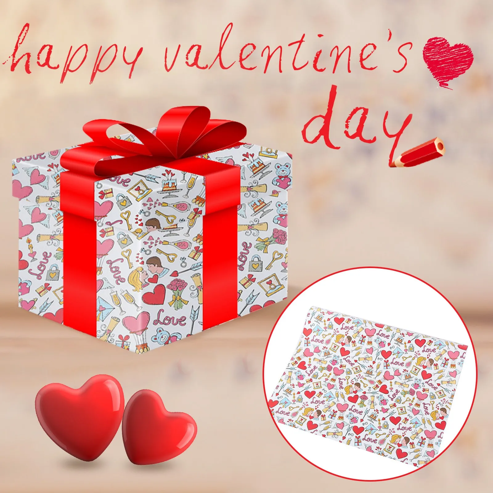 coeur rouge TUPARKA 6 feuilles Papier demballage pour la Saint-Valentin imprimé à motifs de tissus en forme de coeur damour papier demballage pour emballages cadeaux 