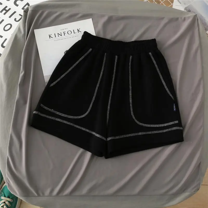 KUSAHIKI Causal Letters Sweat Shorts Stretch High Waist Woman Bottoms 2021 Summer New Wid Elef Short Feminimos Mujer 6H155 dickies shorts