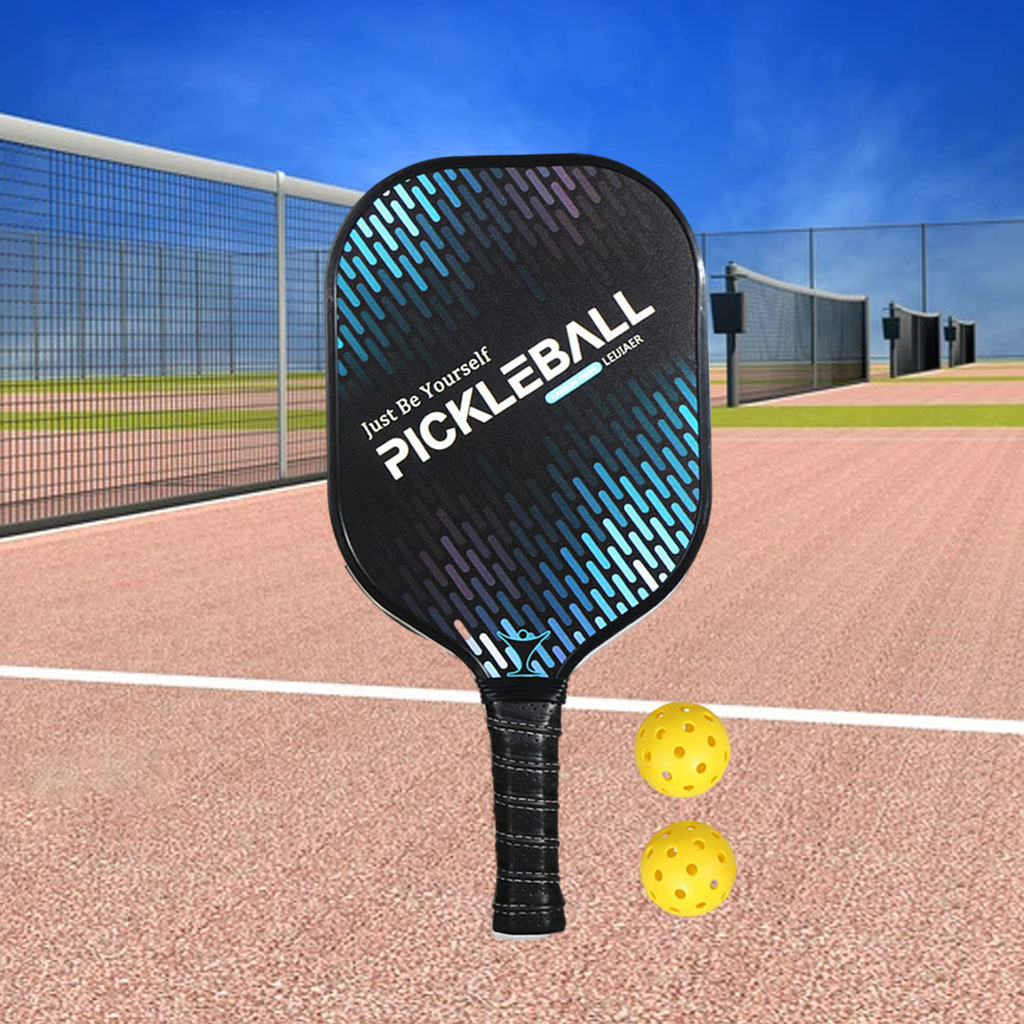 Pickleball Paddles 2 Balls PU Grip Carbon Fiber Face Portable Racquet for Beginner Gym