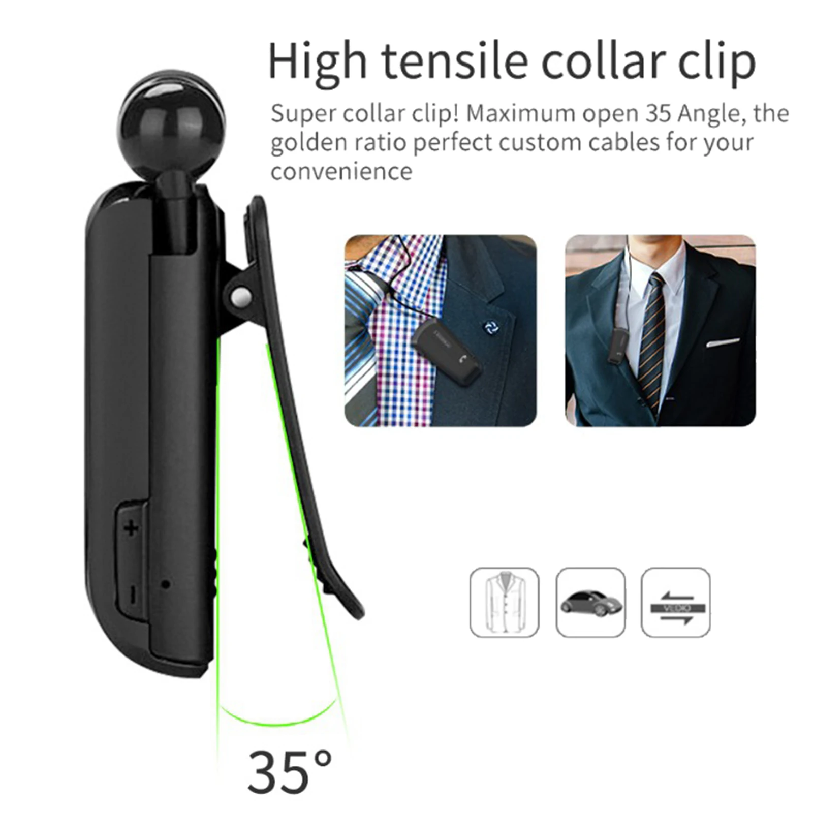 Fineblue F990 Bluetooth 4.0 Wireless Headset with Mic Retractable Stereo Headphone Collar Clip Business Workout Earphone Earbud