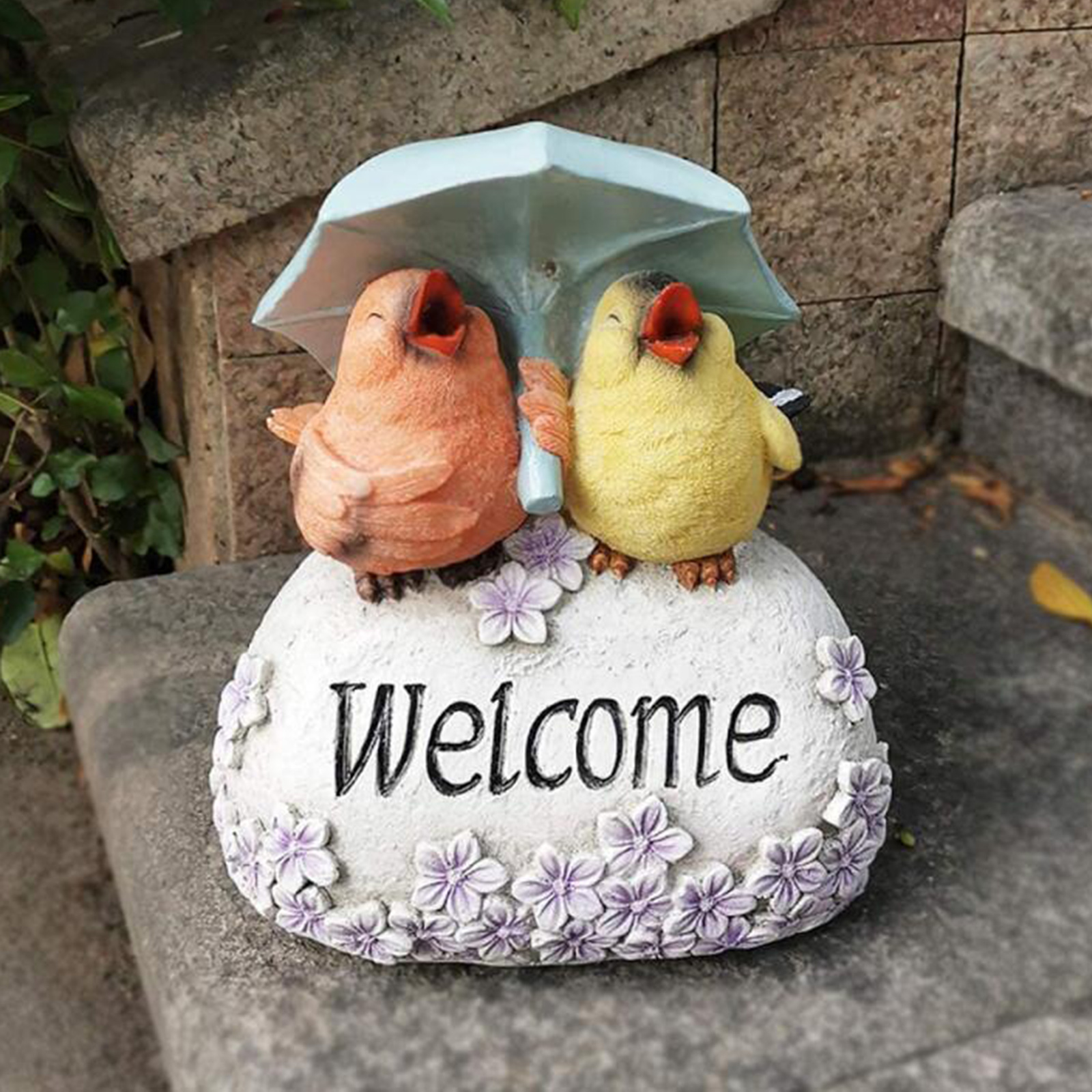 Solar LED Welcome Sign Yard Garden Birds Statue Lawn Decor for Flower Beds