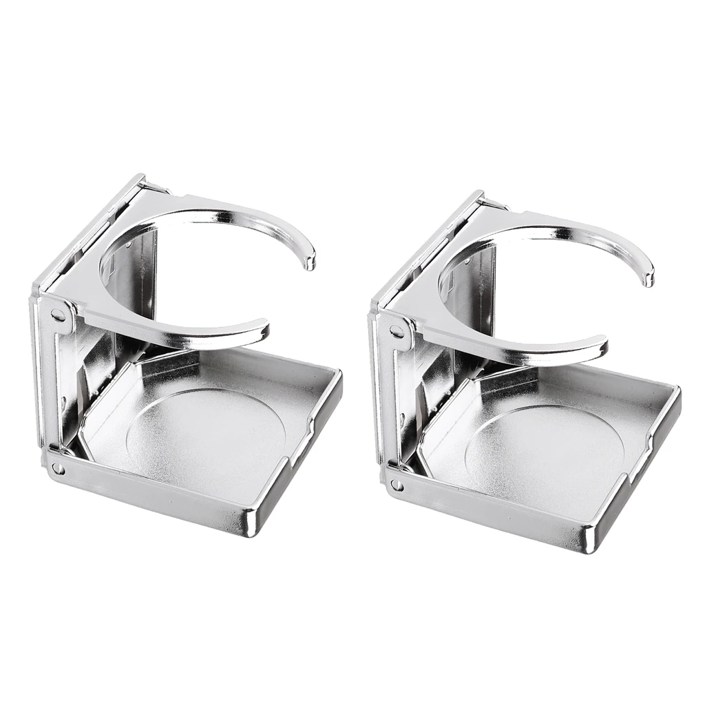 2 Pieces Plastic Folding Foldable Beverage Drink Cup Holders Car Marine Boat Foosball Table Accessory Silver