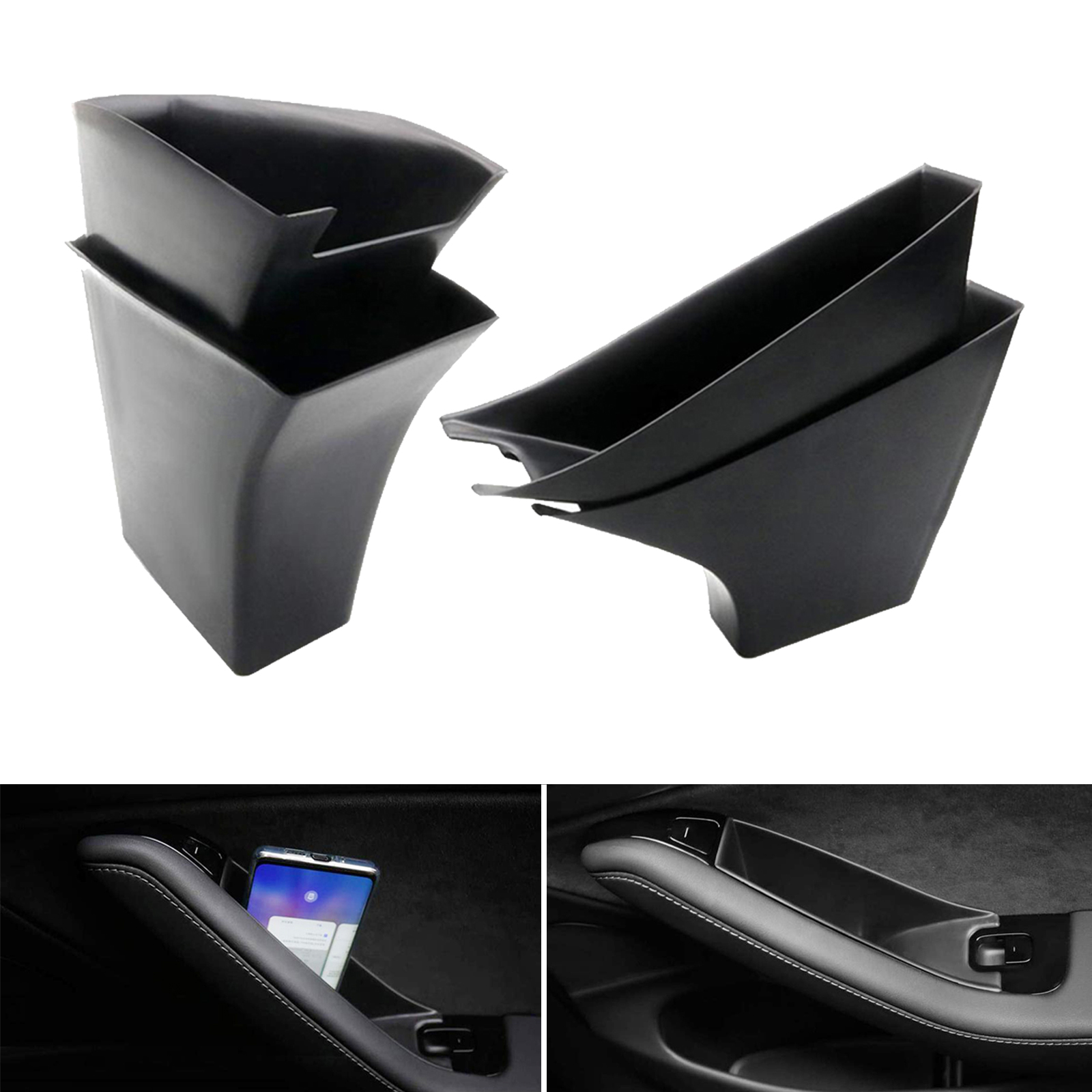 4pcs Car Side Door Storage Box for Tesla Front and Rear Armrest Pocket Phone