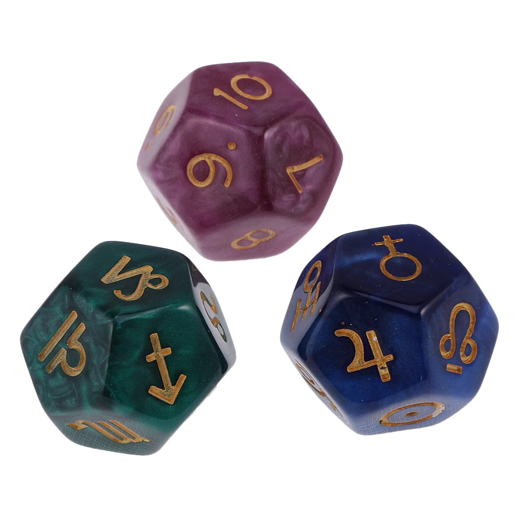 3pcs D12 Astrology Dice12-Sided Role Playing Game Accessories Constellation Activities Party Supplies Entertainment Board Game