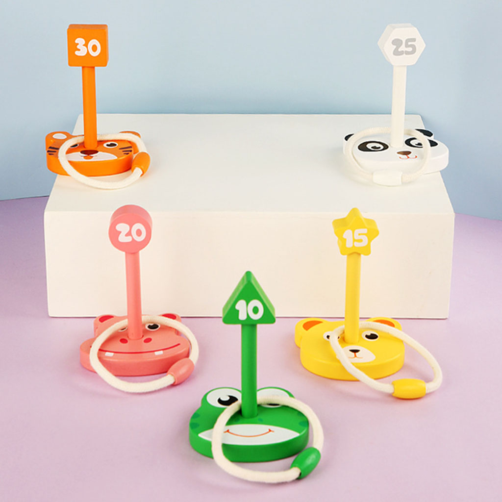 Wooden Animal Ring Toss Game with Animal-shaped Stand Learning Math Educational Toys Outdoor Lawn Game