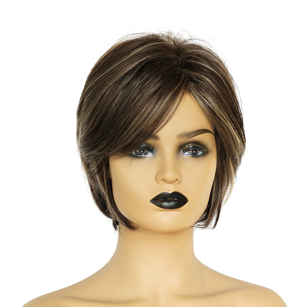 Lady Short Wigs Pixie Cut Hairstyle  Human Hair Wigs W/ Side Bangs