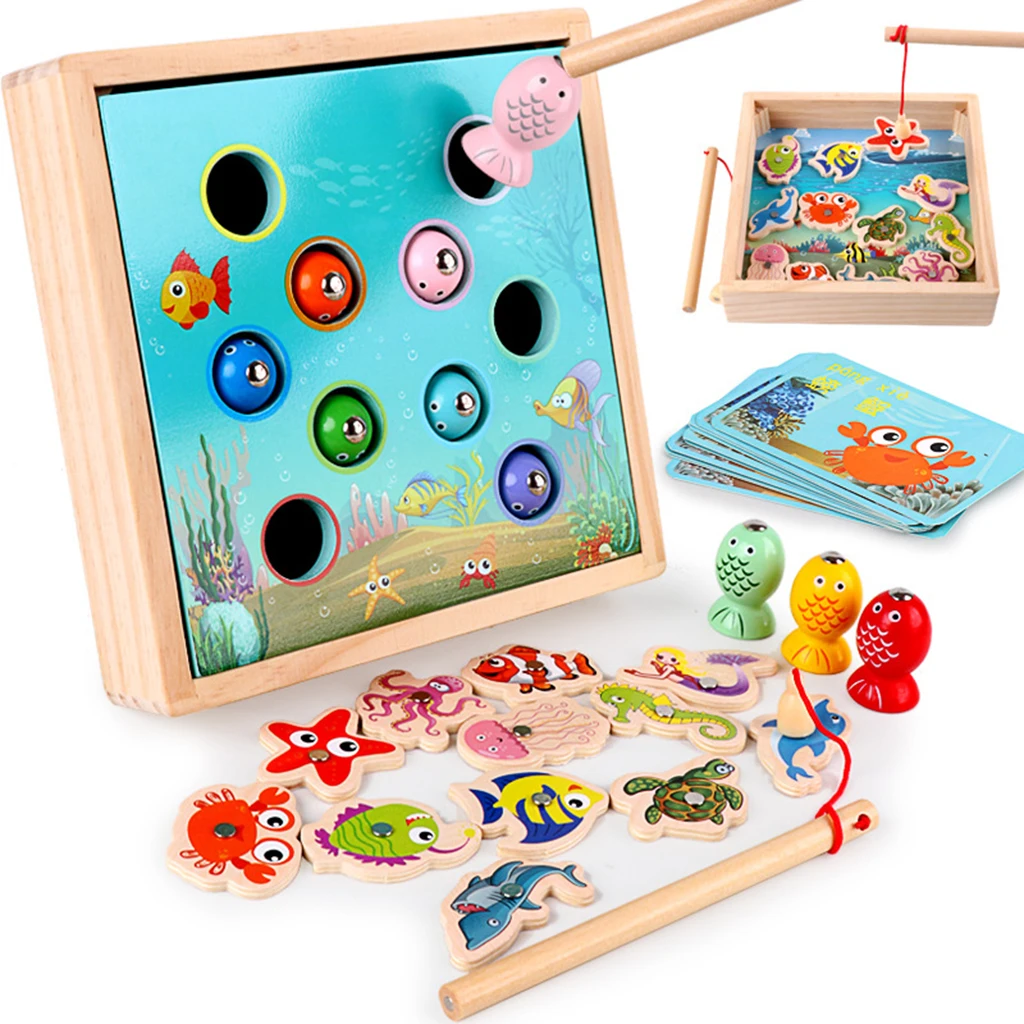 Wooden Fishing Game Toys Interactive Toy Wooden Toys for 2 Year Olds