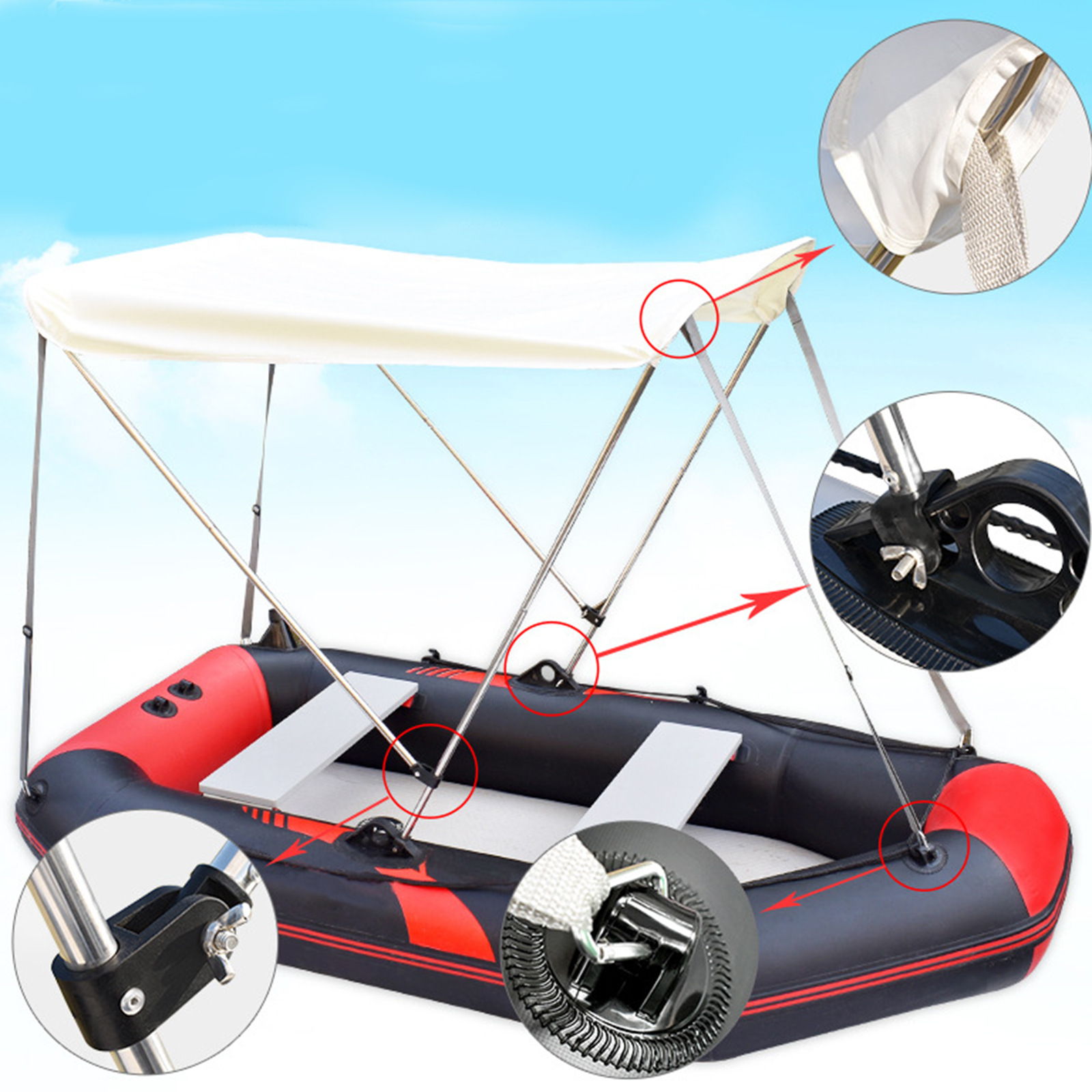 Foldable Bimini Top Boat Cover Canopy Fishing Boat Anti-UV Top Cover Bimini Top Kayak Awning Sunshade fits for 3-4 Person Boat