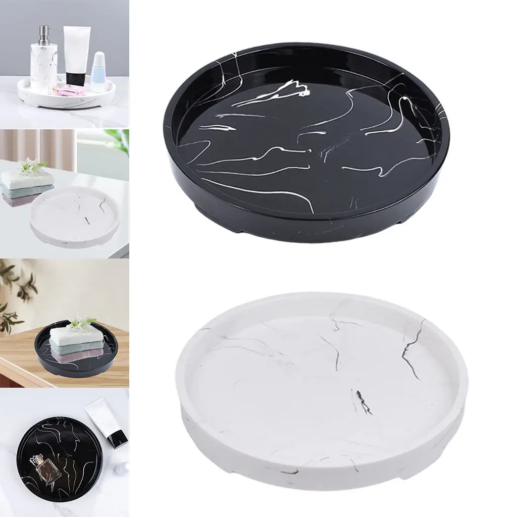Marble Jewelry Tray Display Round Organizer Home Decor Jewelry Dish Bathtub Serving Tray Bathroom Tray for Dresser Countertop