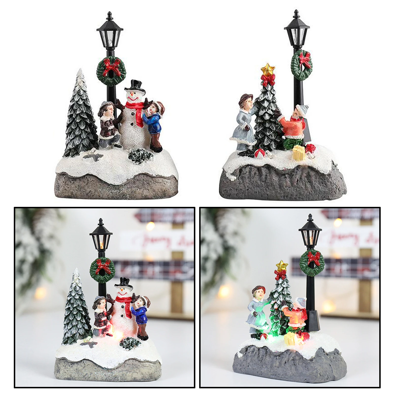 Christmas Scene Village Houses Snowmen Lighted Christmas Miniature Christmas Village Sets for Gift Christmas Decor