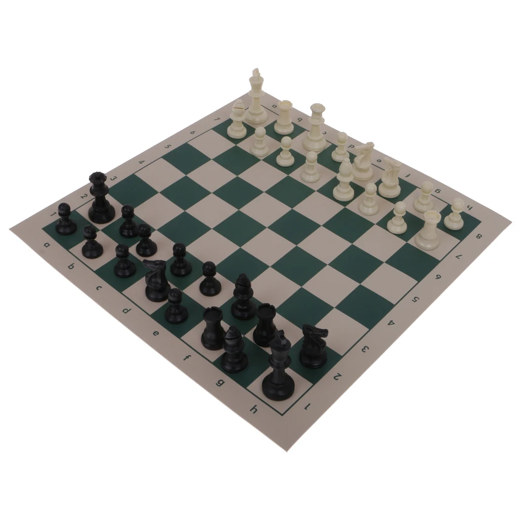 8x8 Travel International Chess Set with Roll Up Chess Board & 32 Chess Pieces
