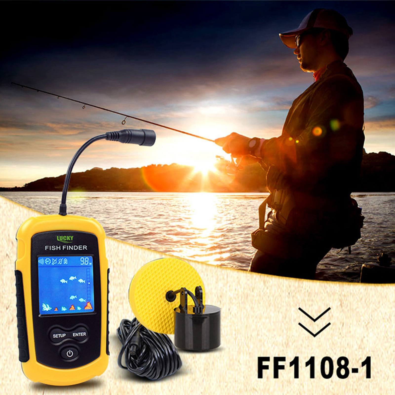 Portable Fish Finder  Sonar Alarm Sensor Transducer Fishfinder