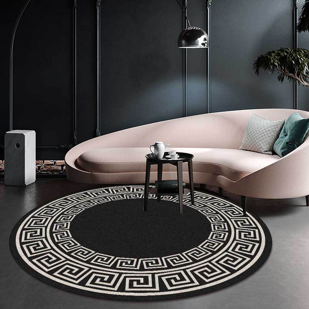 Waliicorners Area Rugs Retro Style Round Floor Mats Home Decor 3D Geometric Black And White Pattern Carpets 6 H30cc87592e8d4db18bc361faa83a2ad4q