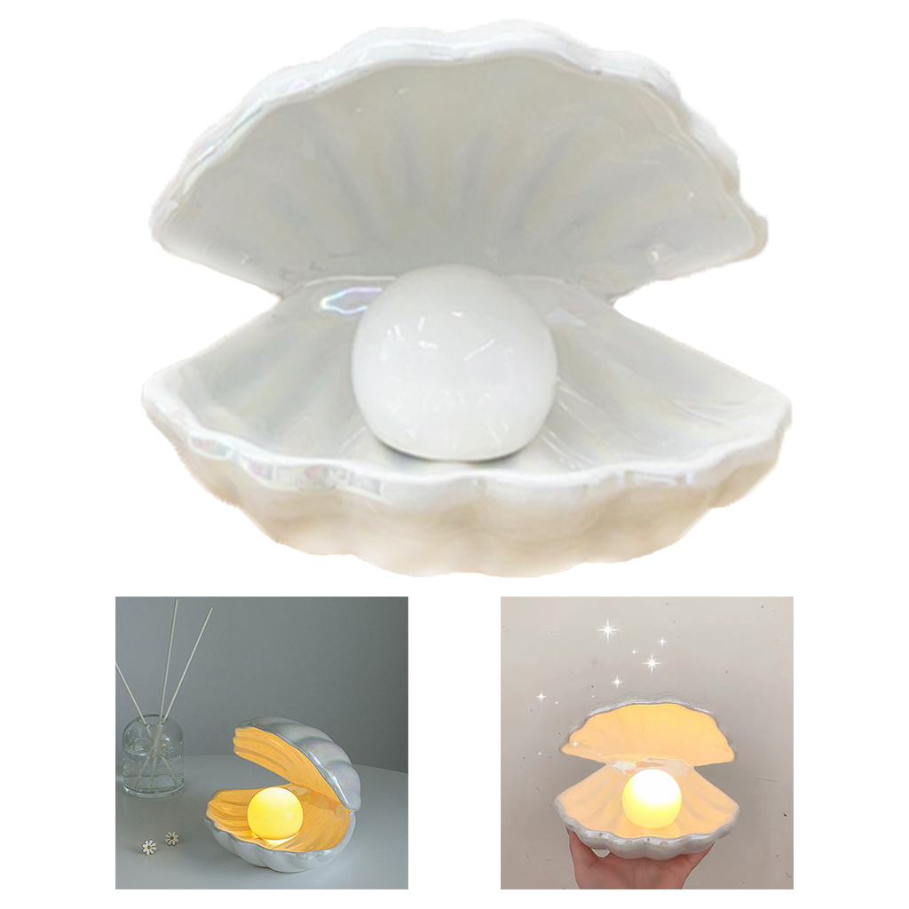 Ceramic Night Light Desktop Decoration Shell LED Light Jewelry Storage Organizer Bedside Lamp Decorations for Kids Girls Room
