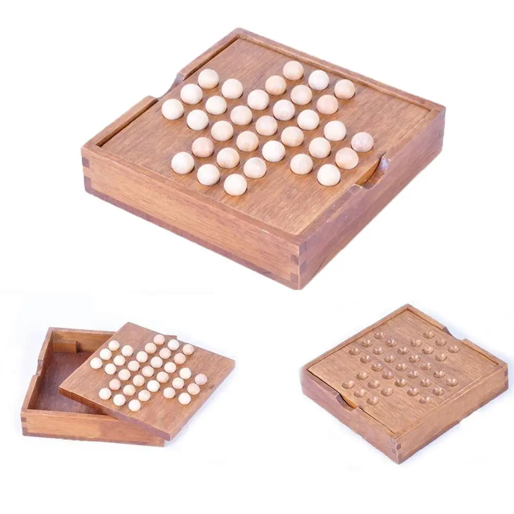 Retro Wood Educational Board Game Single Chess Peg Solitaire Diamond Kid Gift HS 