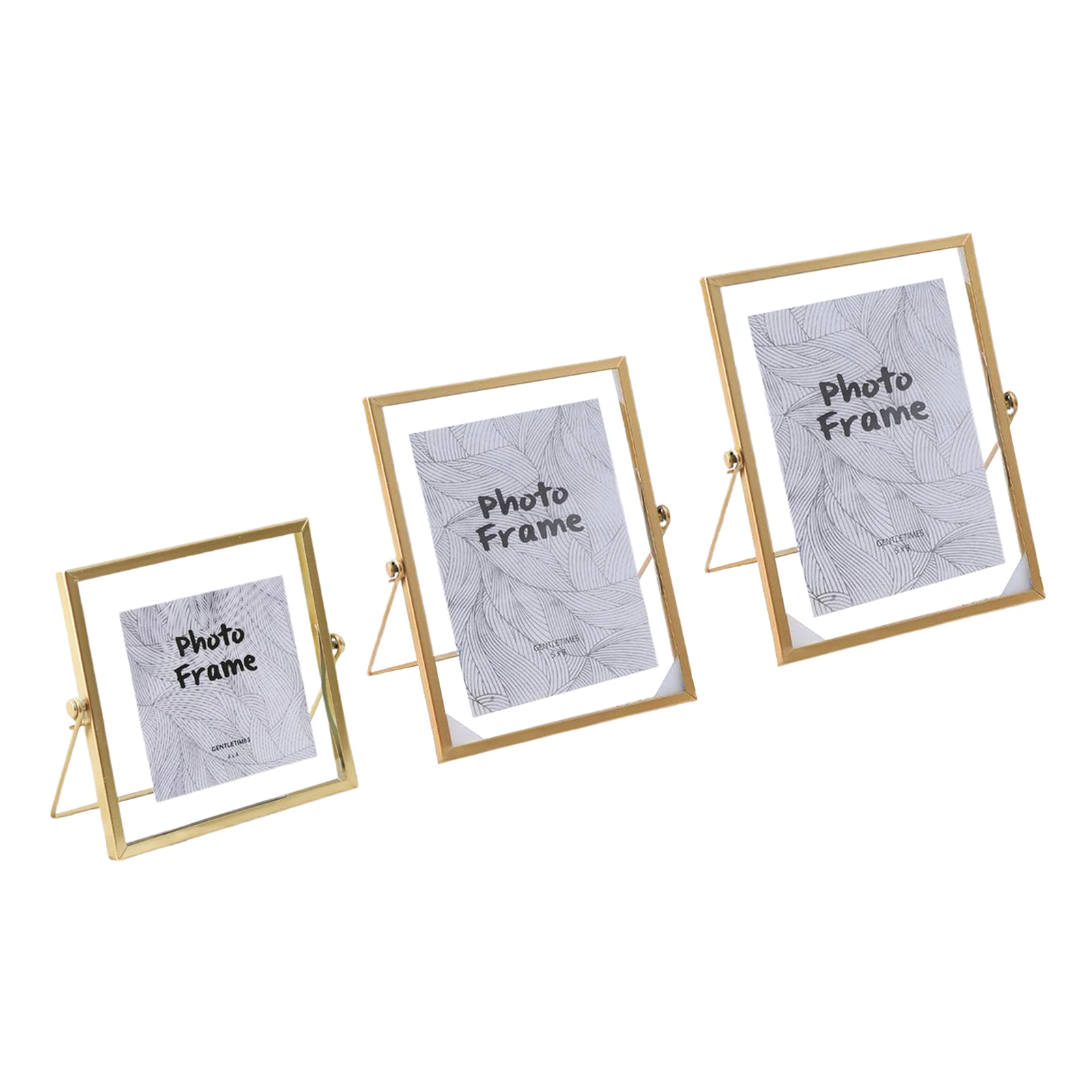 Square Glass Picture Frame Collection Golden Thin Metal Floating Photo Frame for