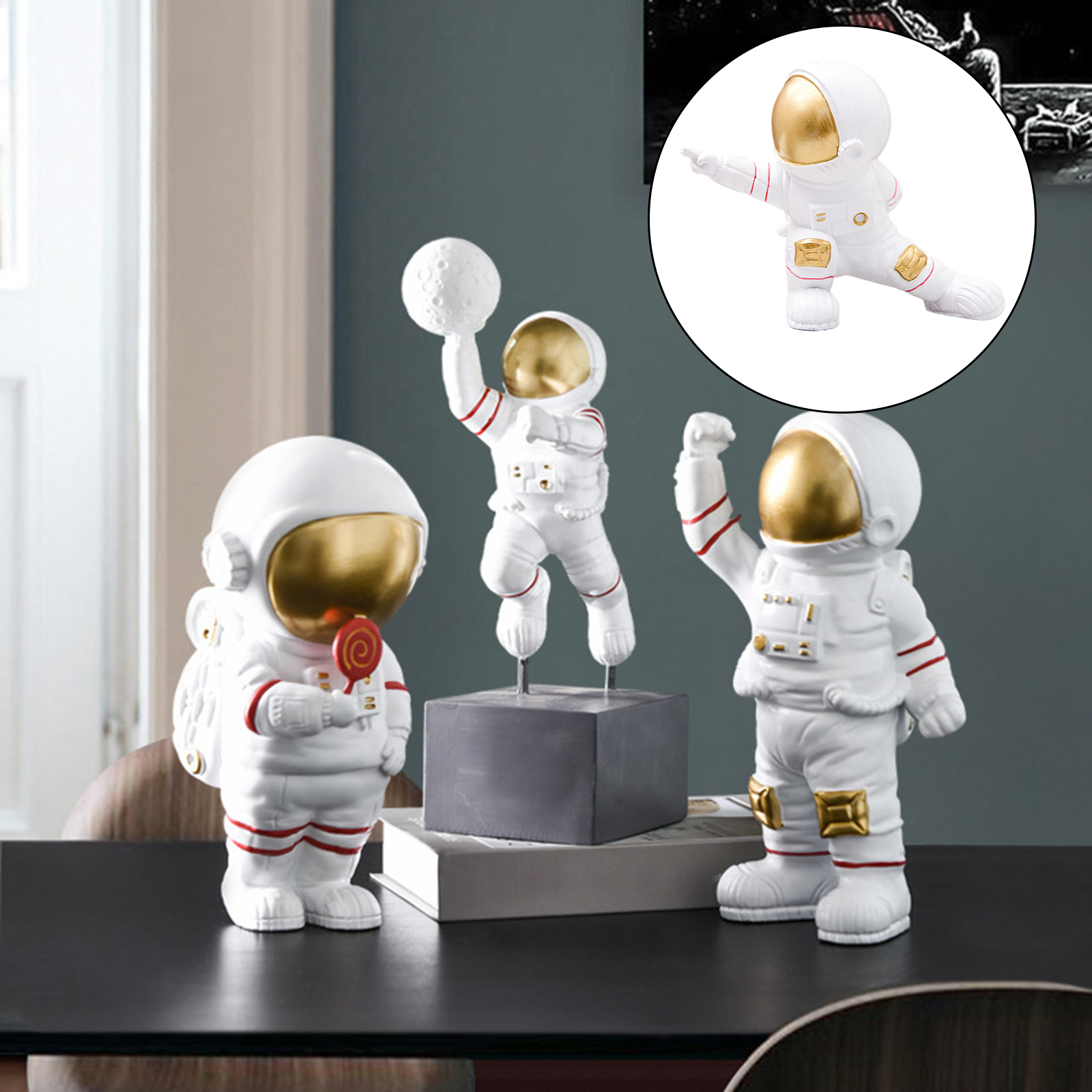 Modern Astronaut Statue Art Figurine Abstract Sculpture Office Boys Room Hotel Nursery Bookshelf TV Shelf Car Decoration Gifts