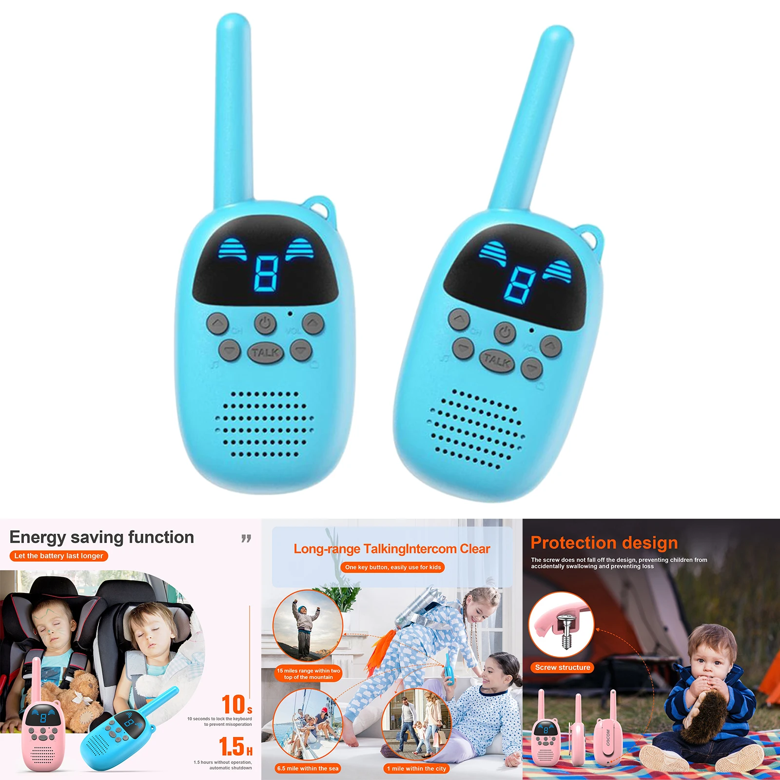 GO100 Walkie Talkies for Kids Long Range Two Way Radio for Hiking Camping Family