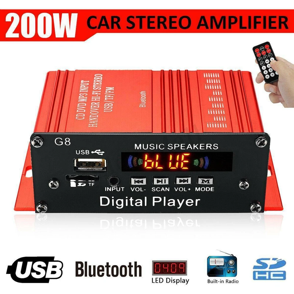200W Bluetooth Stereo 2 Channel Amplifier Stereo Sound Power Receiver DC 12V with Remote Control