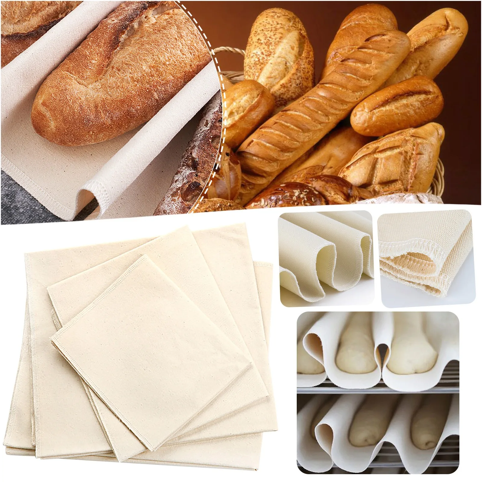 Loaves Ciabatta Shaping Tool for Baguettes Bakers Dough Couche 100% Cotton Fabric Proofing Cloth for Bread Dough Baking 
