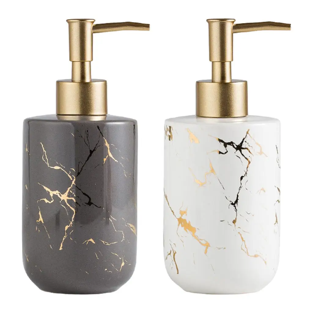 Empty Hand Ceramic Soap Dispenser Marble Texture Shampoo Container Pump Bottle Holder Countertop for Bathroom Laundry Room