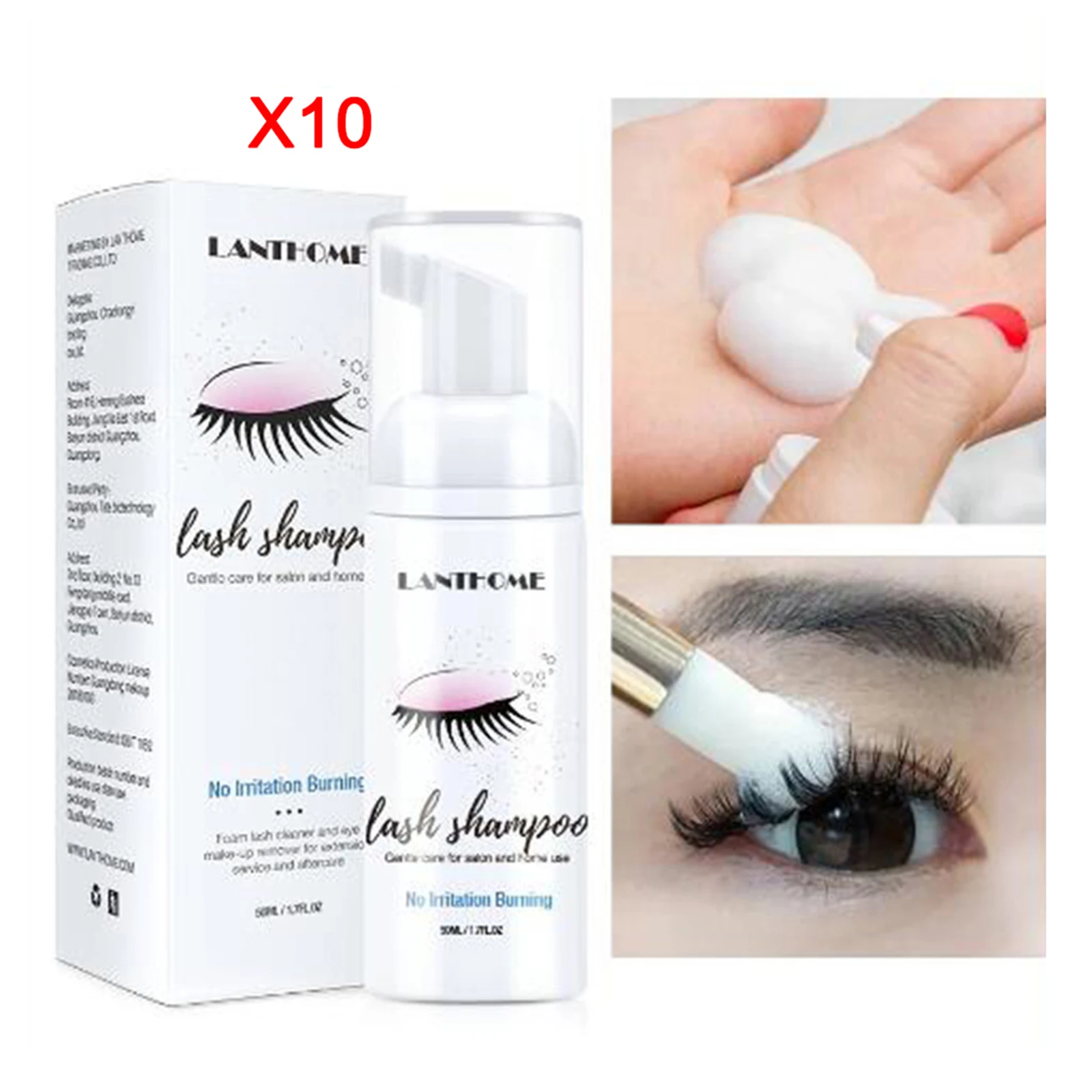 10x Eyelash Extension Shampoo 50ml Eyelid Foam Foaming Cleanser for Women Makeup Eyelash Extensions Brush Shampoo Kit