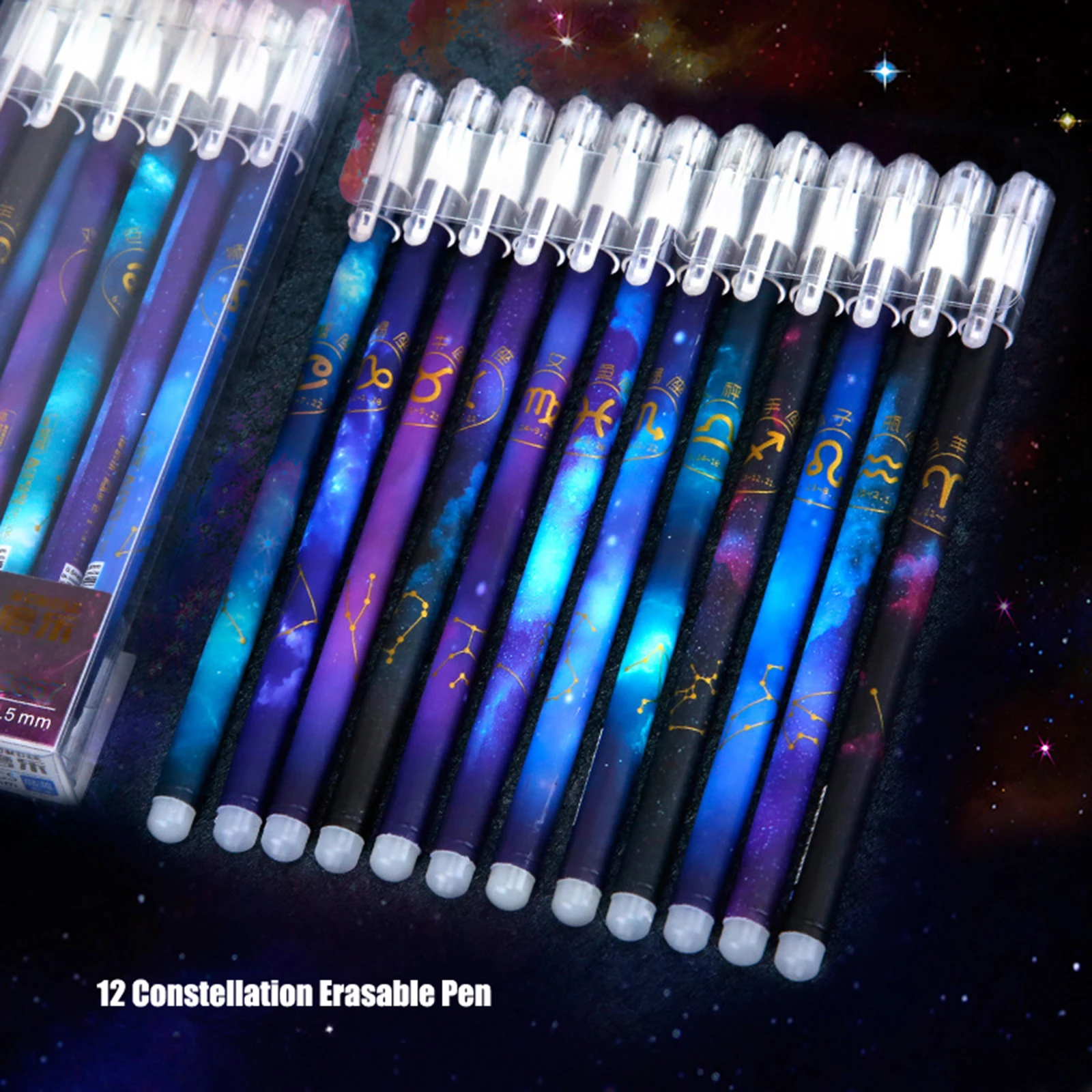 12 Pack Constellation Erasable Gel Ink Pens, 5mm Fine Point Writing Pens for