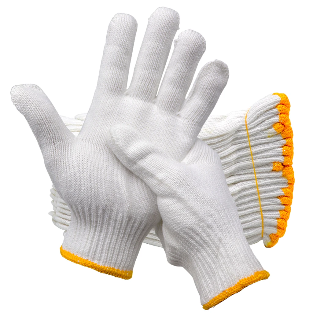 [12 Pairs] Cotton Yarn Knit Protection Grip Work Gloves for Painter Industrial Warehouse Gardening, Men Women, Natural Beige