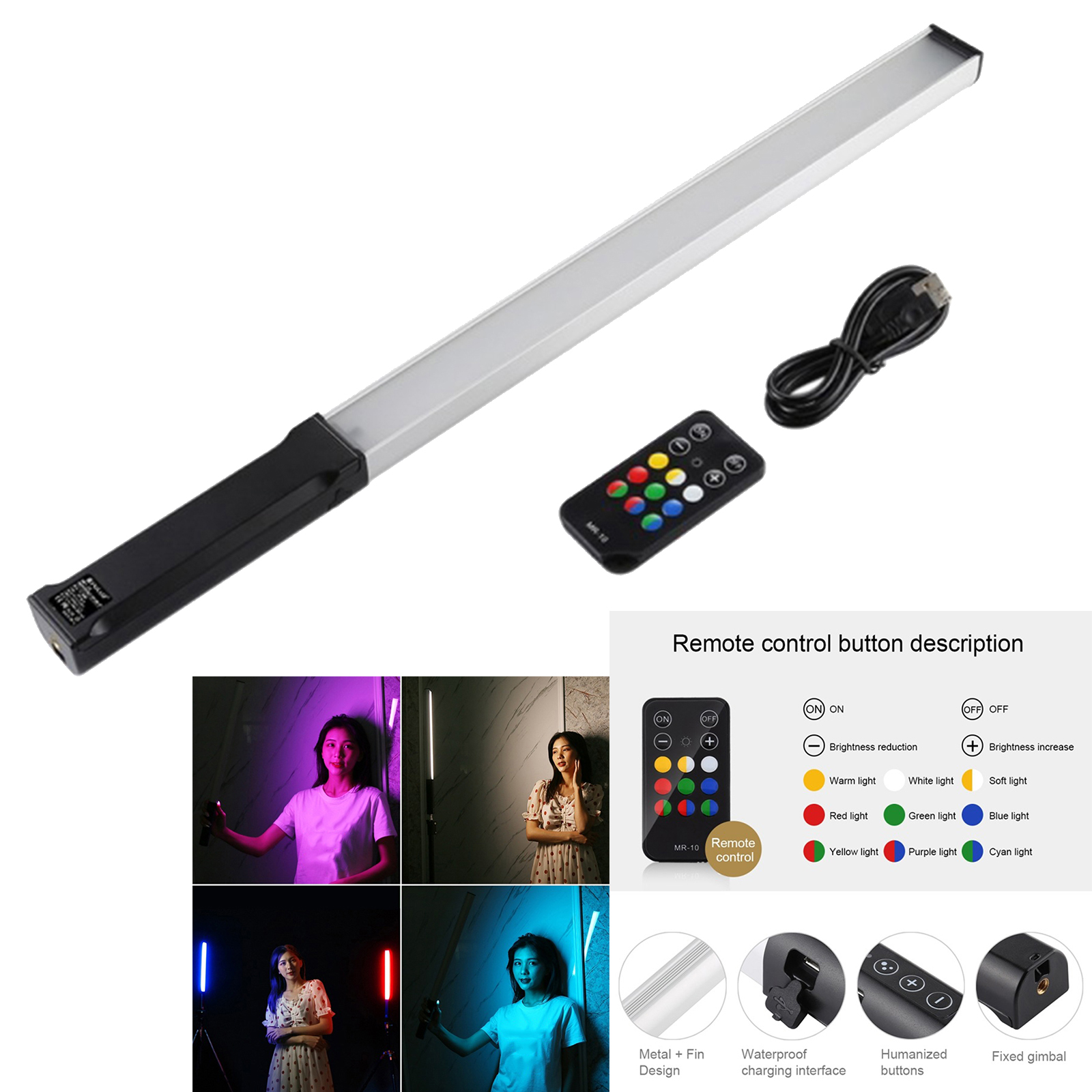 RGB LED Video Light Flash Tube Lights Filming Photographic Lighting 7.4V 10W