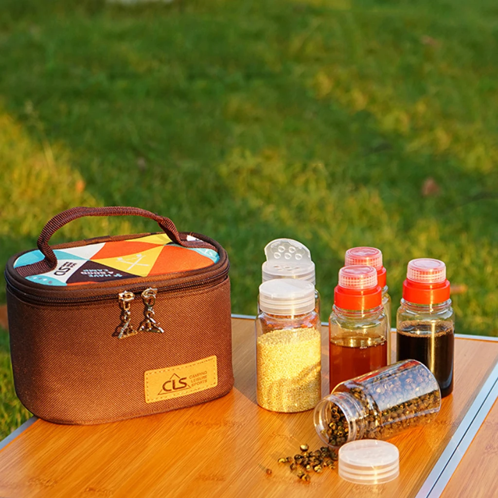  6x Outdoor Camping Picnic BBQ Condiment Oil Storage Bottles With Travel Bag