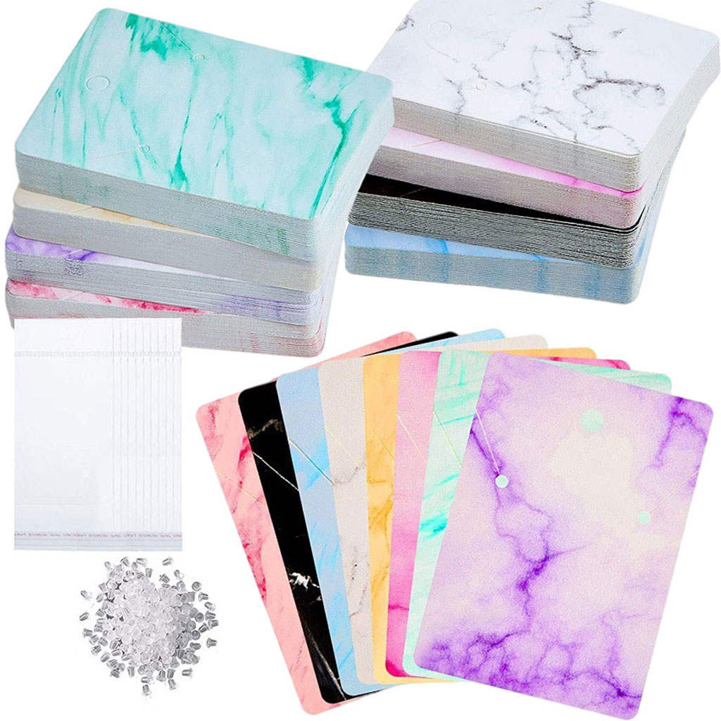 800 Pieces Earrings Display Card Kraft Tags 8 Colors with 200 Self-Sealing Bags Fashion Holder for Necklace Jewelry Storage DIY